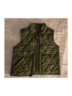 Polo by Ralph Lauren Quilted Olive Green Vest with Orange Logo